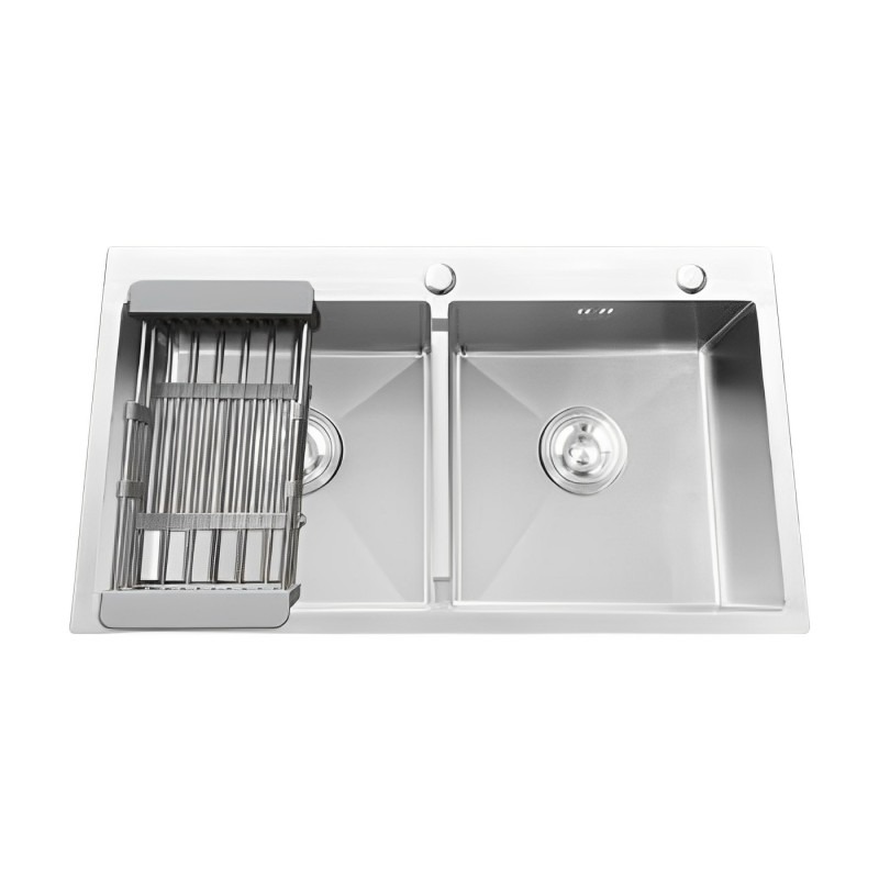 CHẬU INOX THỦ CÔNG 2 HỘC KÈM PHỤ KIỆN