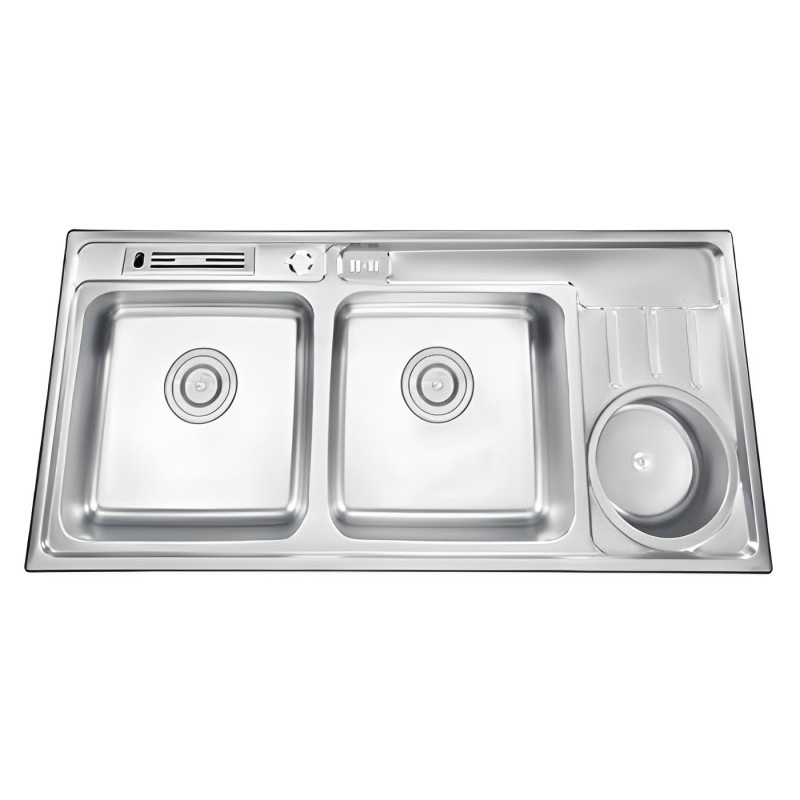 CHẬU INOX DẬP 2 HỘC 1 CÁNH 11050M