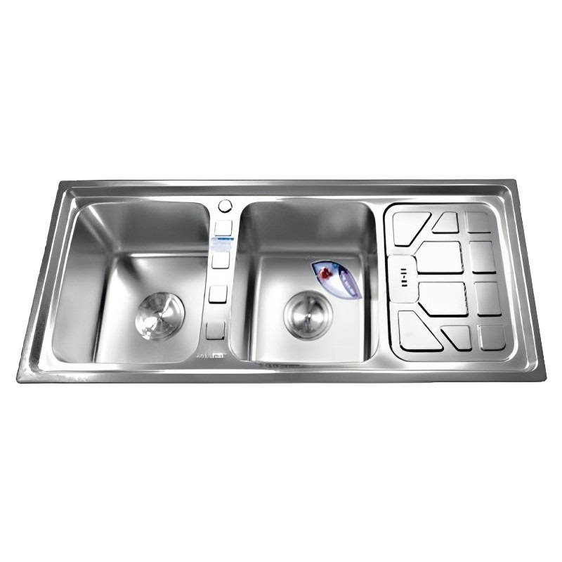 CHẬU INOX DẬP 2 HỘC 1 CÁNH 12050M