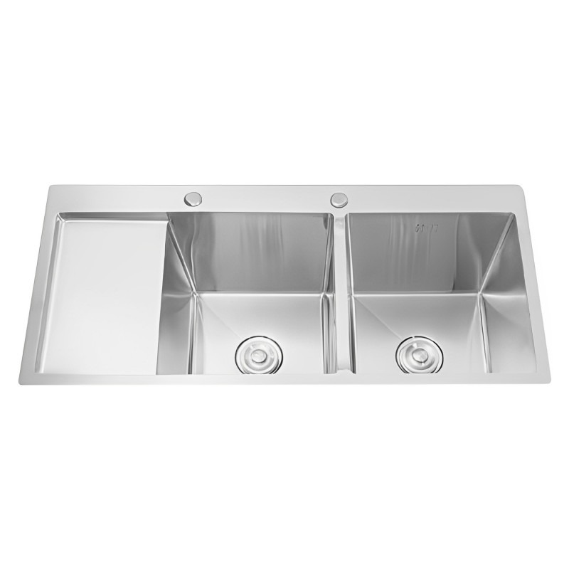 CHẬU INOX THỦ CÔNG 2 HỘC 1 CÁNH 10048T (CÁNH TRÁI)