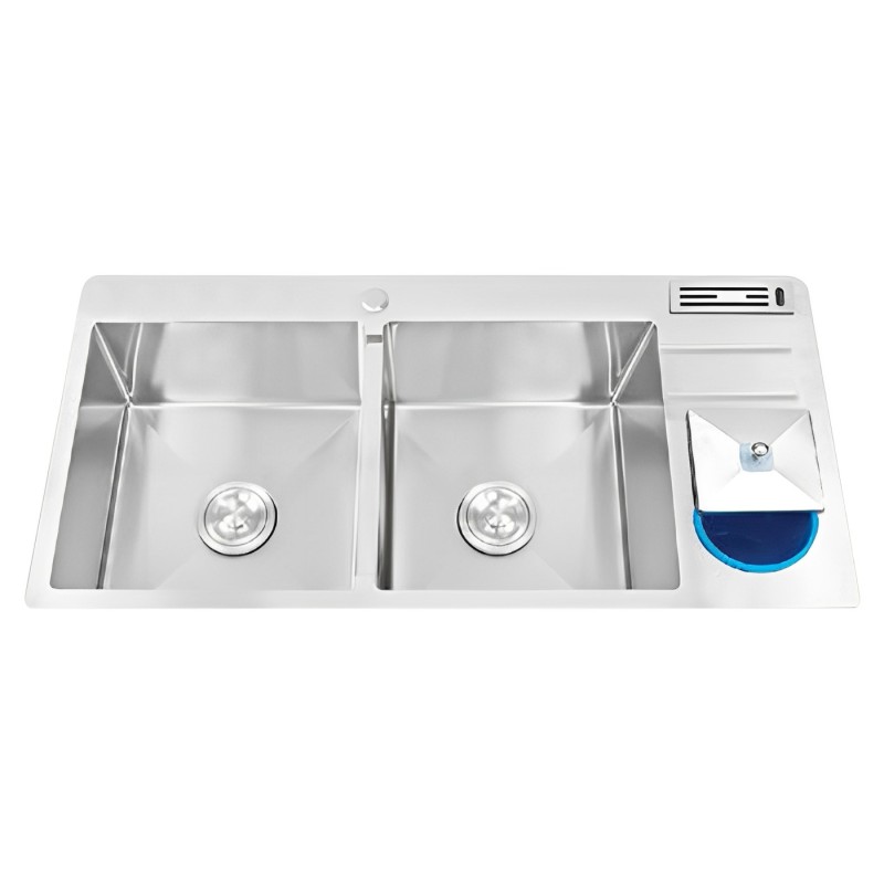 CHẬU INOX THỦ CÔNG 2 HỘC KÈM PHỤ KIỆN 11048A